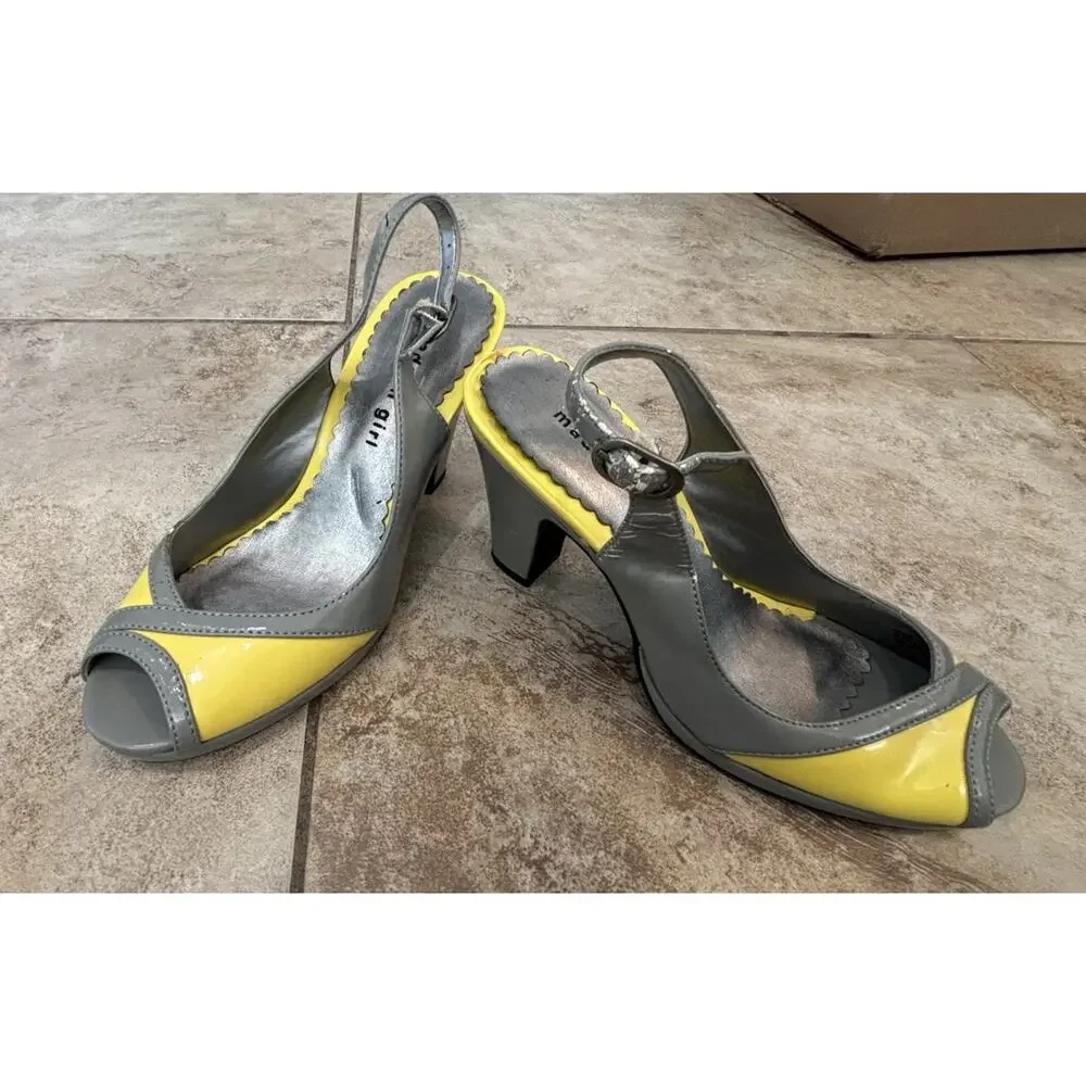 Madden Girl Slingback Heels Women’s Size 7 Yellow/Grey Kitten Heel